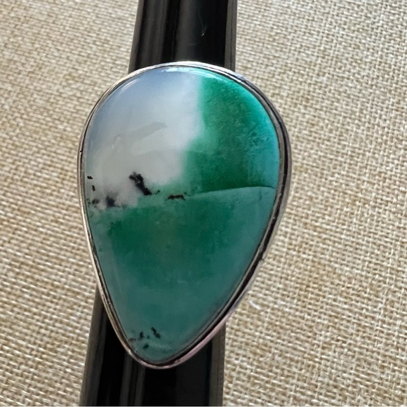 New Green Dendritic Dendrite Opal Stone Silver Overlay Ring 7.25 - 7.5 - Picture 7 of 7